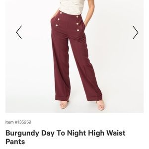 Burgundy day to night high waist pants purchased from Unique Vintage